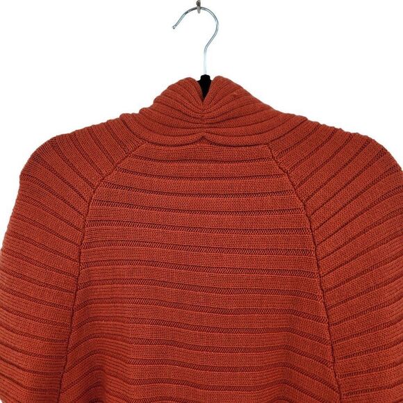 Moth Rust Wool Ribbed Knit Poncho L High Collar Button Cardigan Sweater Cape - Picture 10 of 12
